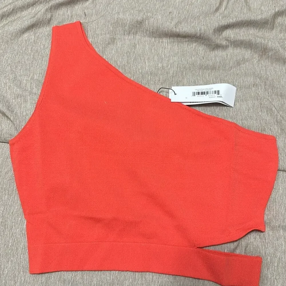 The Drop Valentina Women's One Shoulder Crop Stretchy Top Fire Orange Size M - Picture 2 of 4